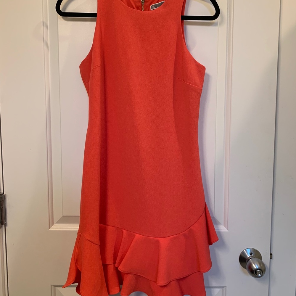Chelsea 28 coral tiered ruffle hem dress